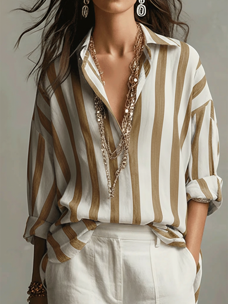 Cozy Striped Linen-cotton Shirt Top
