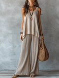 Effortless Boho Sleeveless Textured Top & Wide-Leg Pants Set