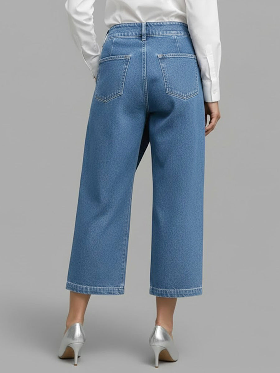 Women's High-waisted Loose-fitting Cropped Wide-leg Jeans