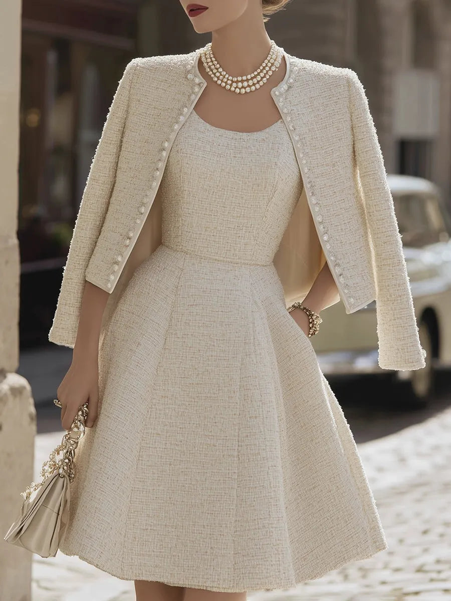 Tweed Dress And Pearl-Trimmed Jacket Set