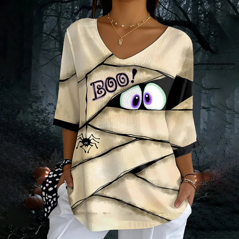 Women's Halloween Mummy Printed T-shirt