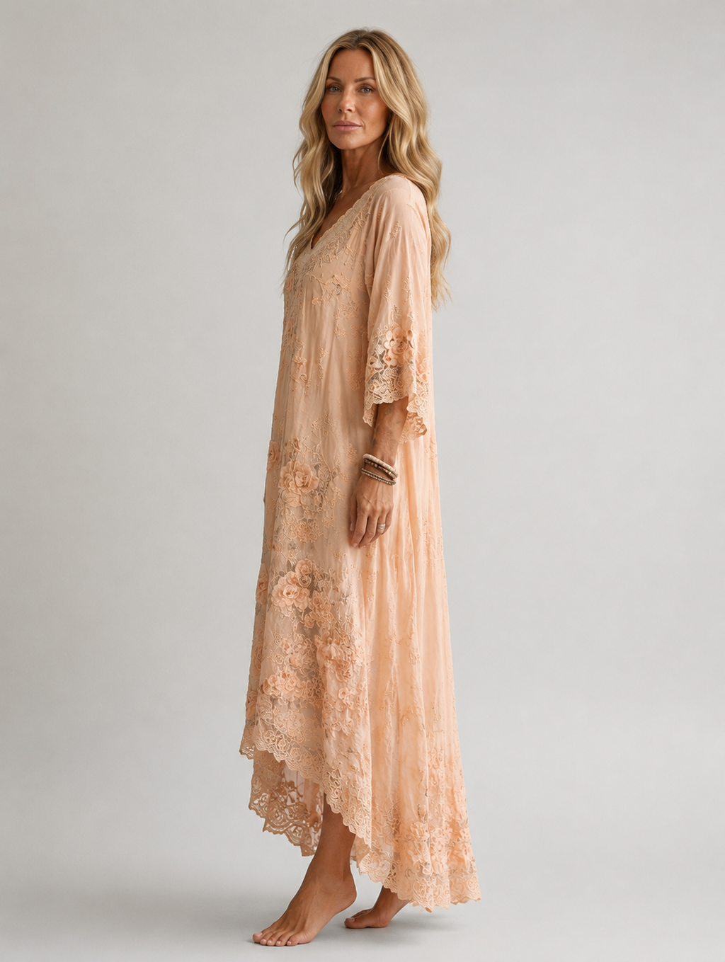 Women's Boho Floral Embroidered Lace Printed Maxi Dress