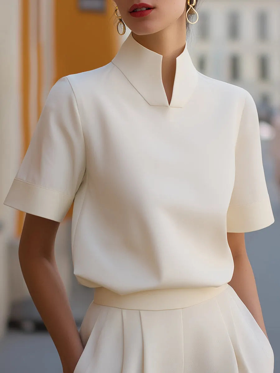 Stand Collar Minimalist Structured Blouse