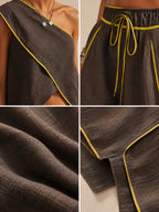 Asymmetrical One-Shoulder Linen-Blend Two-Piece Set