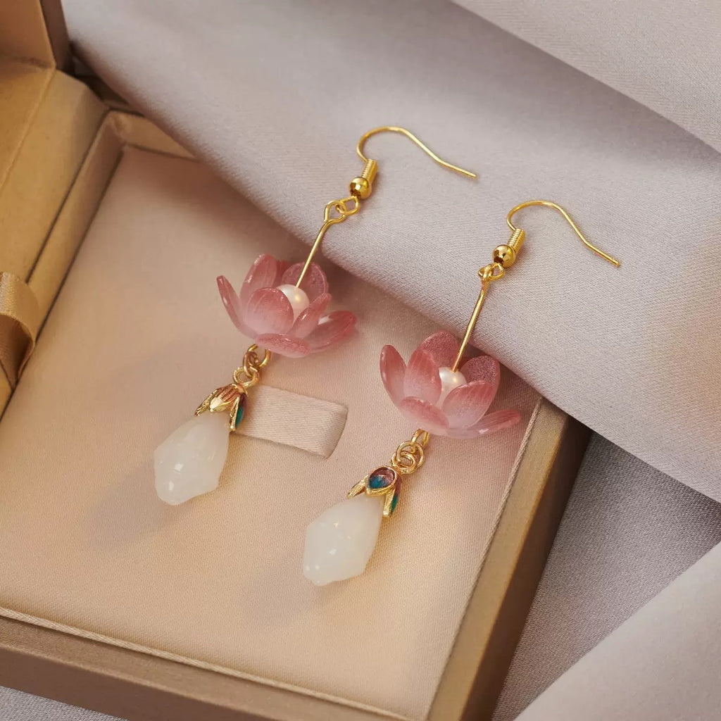 Vintage Alloy Pearl Rose Earrings