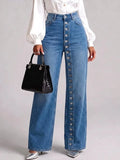 High‐waist Full‐button Front Wide‐leg Jeans