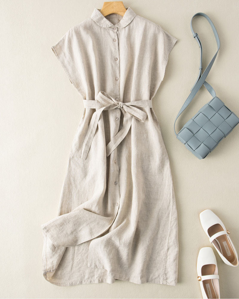 Summer cotton linen thin loose dress
