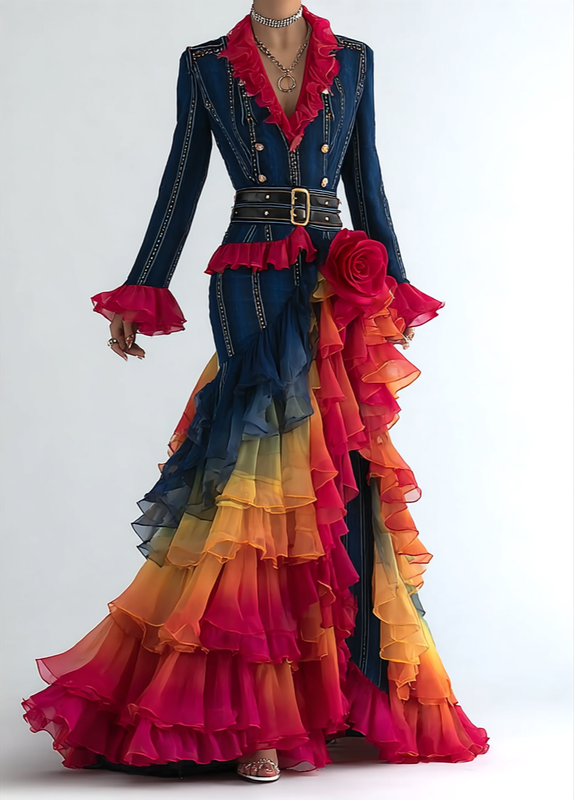 Women's vibrant spring/summer rainbow-colored dress1885