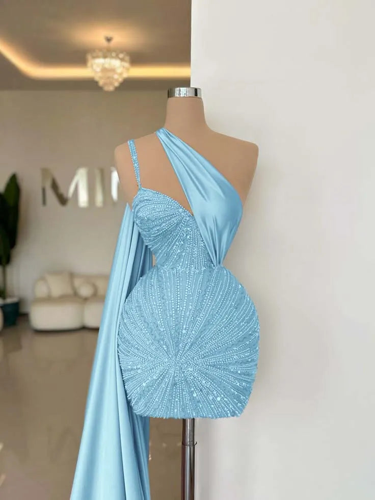 One Shoulder Sleeveless Short Homecoming Dress With Beading HC0152