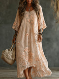 Women's Boho Floral Embroidered Lace Printed Maxi Dress