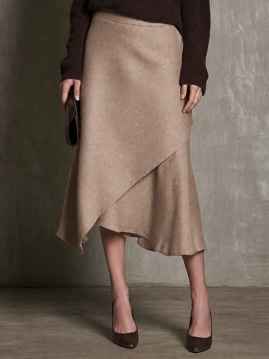 Effortless Evening Draped Knit Pullover & Asymmetric Skirt Set