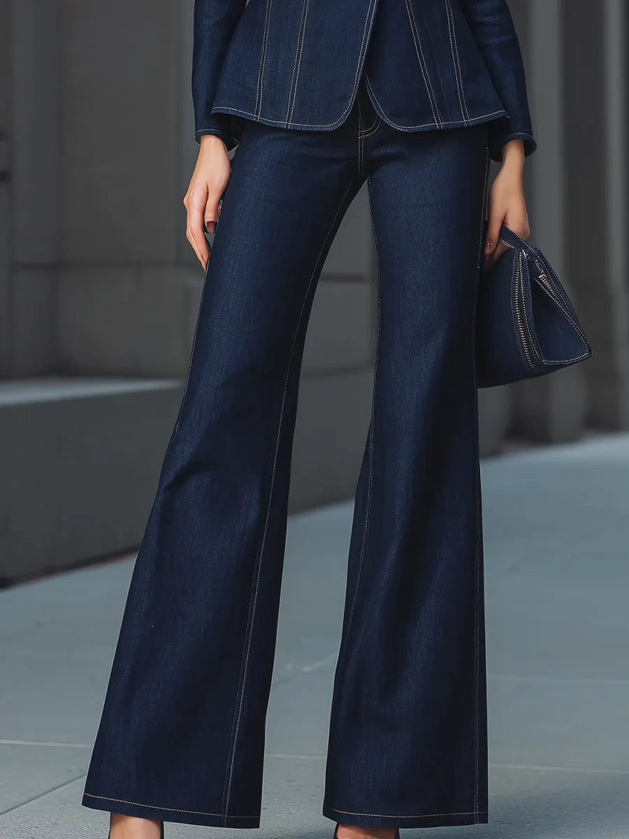 Tailored Dark Denim Blazer & Flare Pants Set