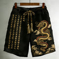 Men's Japanese Calligraphy Dragon Art Linen Casual Shorts