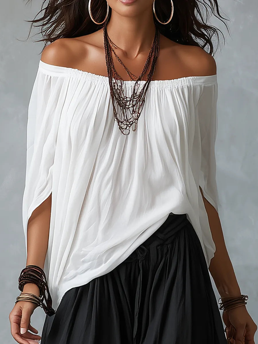 Effortless White Off-Shoulder Harem Pants Set