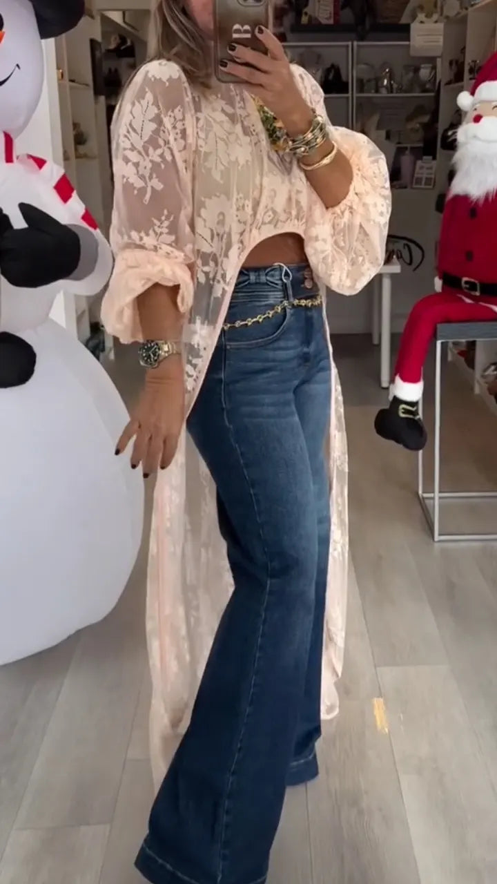 Women's Round Neck Lace Irregular Long Cover‐Up