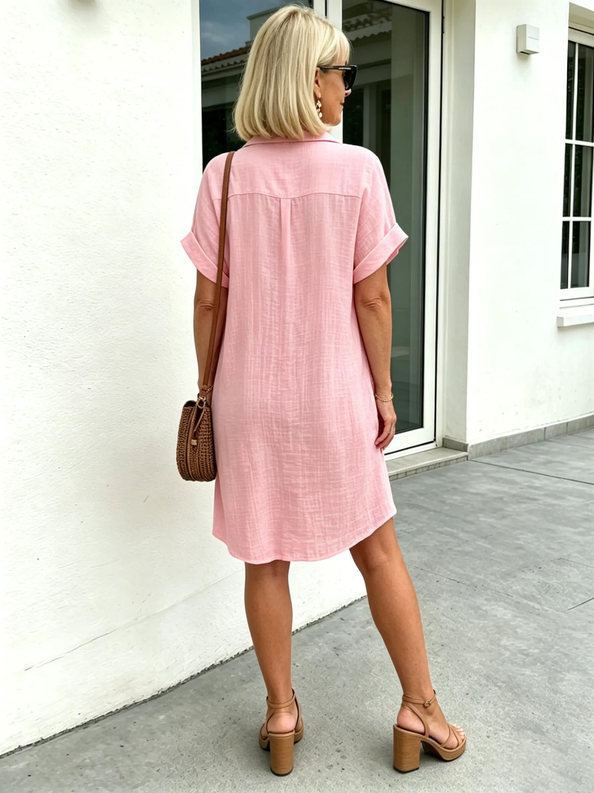 Solid Color Shirt Dress Simple, Made of Breathable, Featuring a Lapel Collar and Orderly Button Arrangement That Adds a Vintage Charm