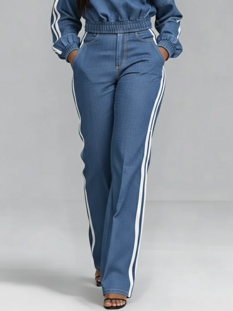 Casual And Cozy White-trimmed Straight-leg Jeans