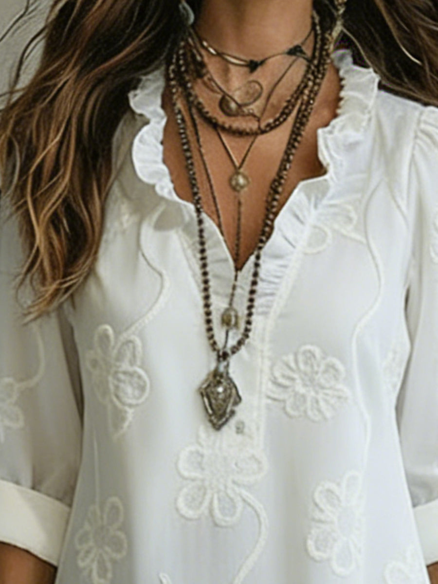 Retro Ruffled Collar Floral A-line Dress