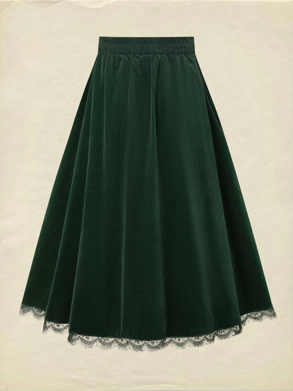 Midi Cotton Skirt (Shirt and Vest Not Included), Plain, Pocket Design, Vintage, Green
