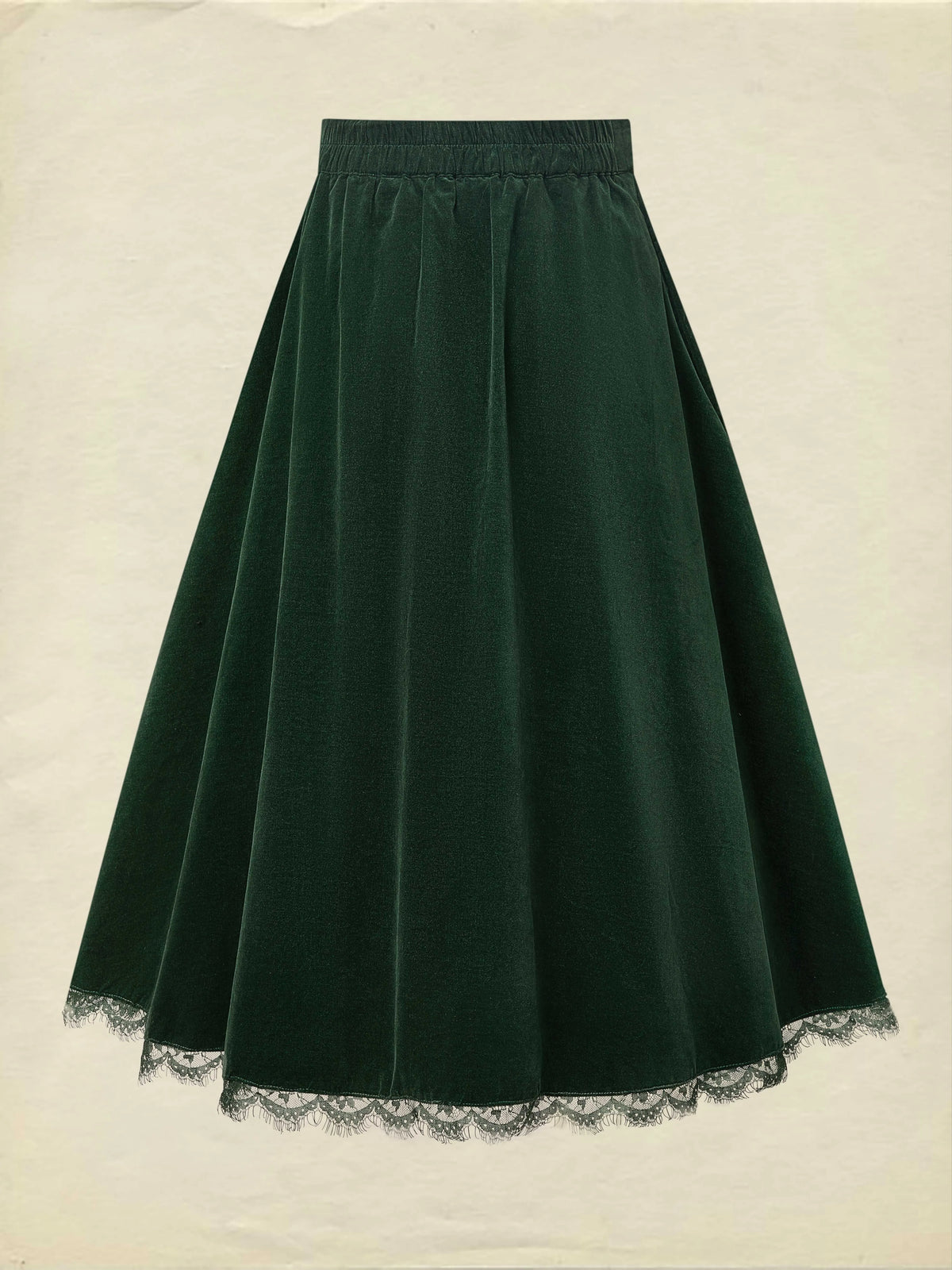 Midi Cotton Skirt (Shirt and Vest Not Included), Plain, Pocket Design, Vintage, Green