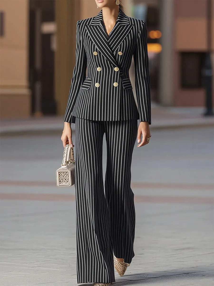 Elegant Pinstripe Double-Breasted Suit Set