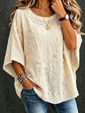 Women'S Cotton Linen Flower Casual Loose Top