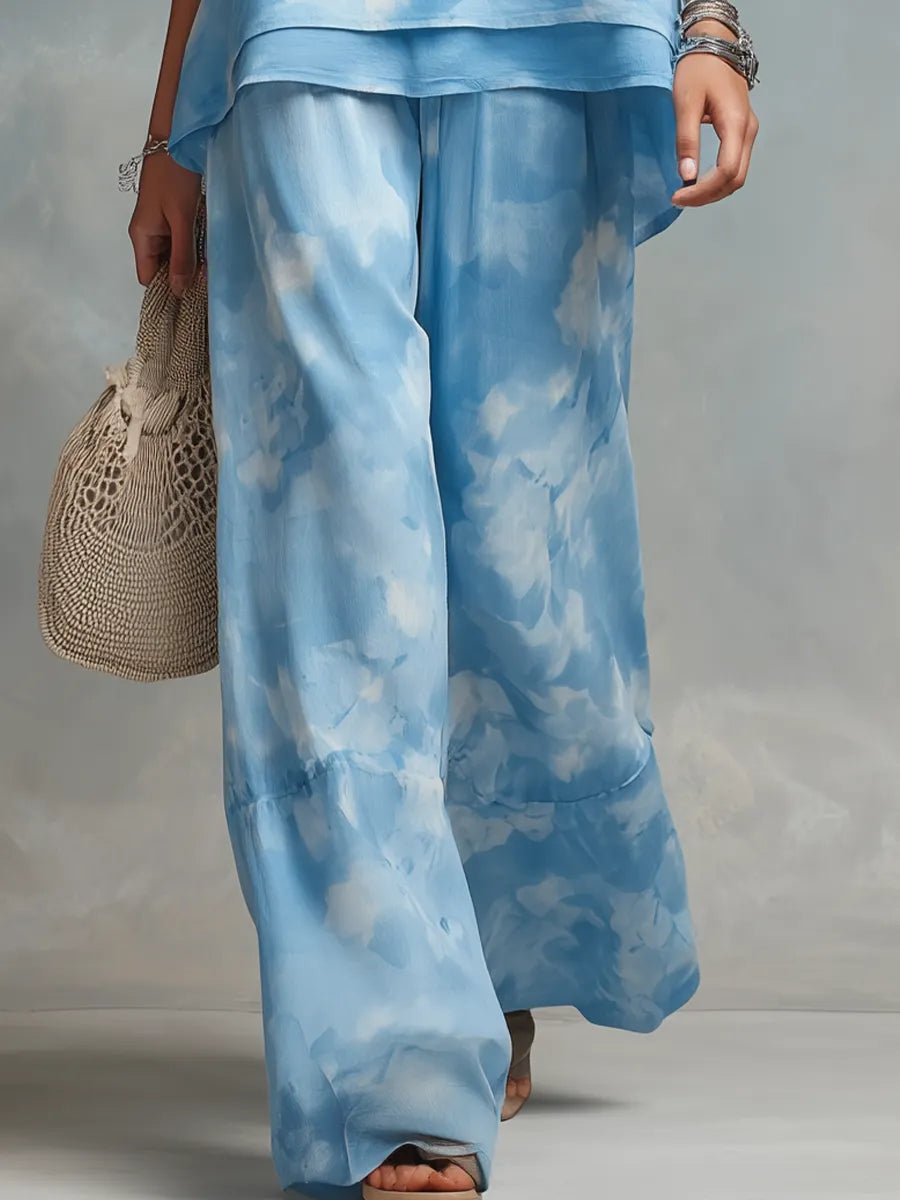 Relaxed Cloud Blue Printed Two-Piece Set