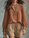 Vintage Embroidered Bohemian Peasant Blouse And Shorts Set