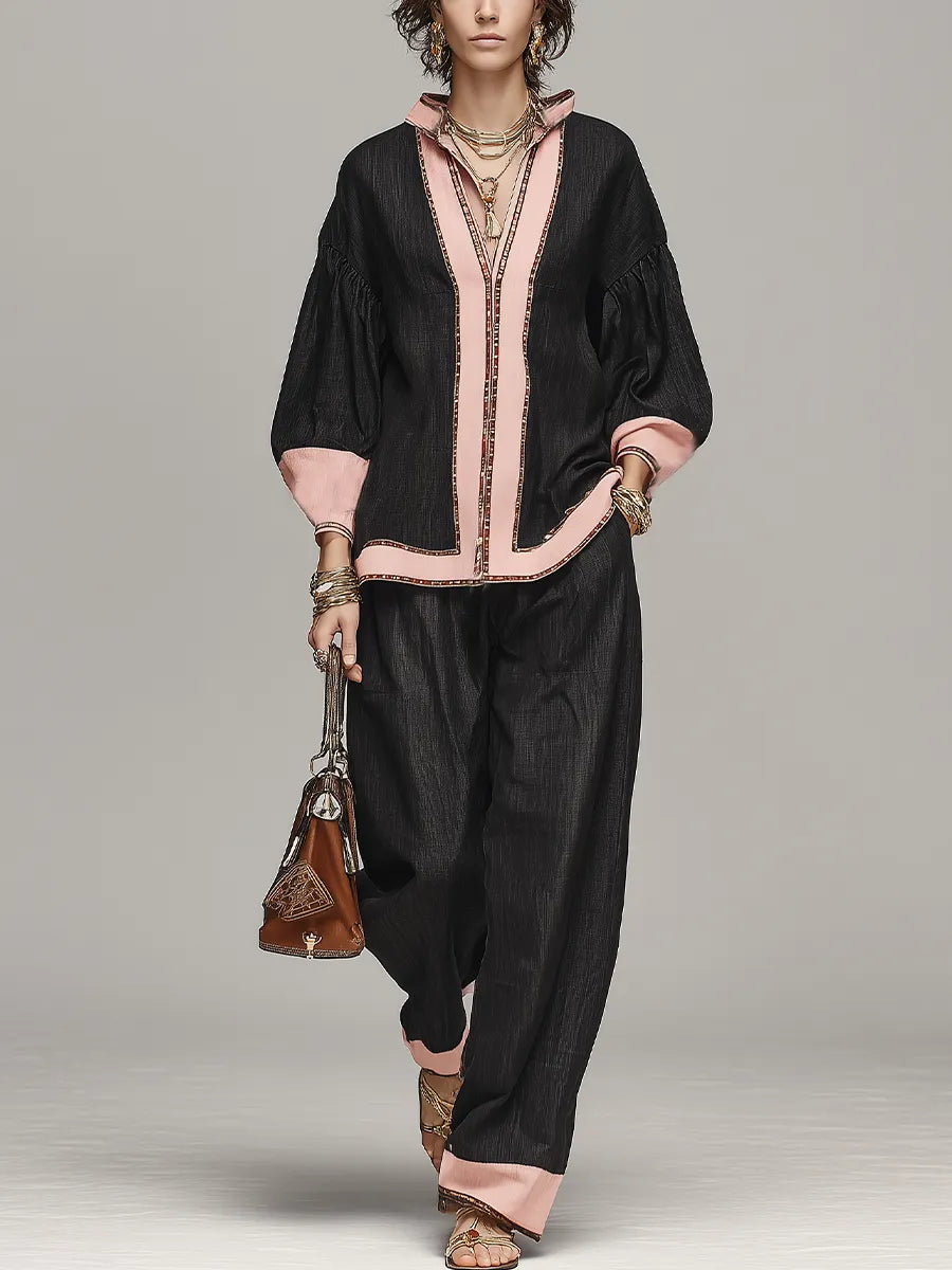 Bohemian Pink Trimmed Linen Suit
