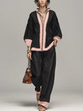 Bohemian Pink Trimmed Linen Suit