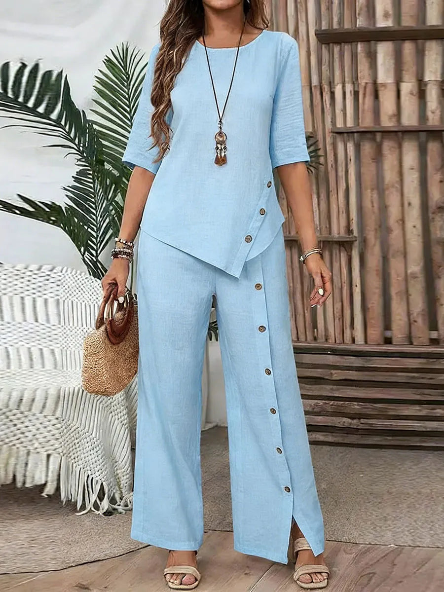 Casual And Cozy Minimalist Linen Two-piece Set