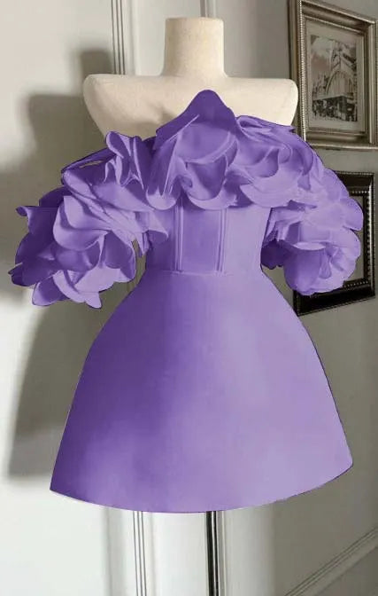 Off the Shoulder Sleeveless Short Homecoming Dress With Ruffles HC0153