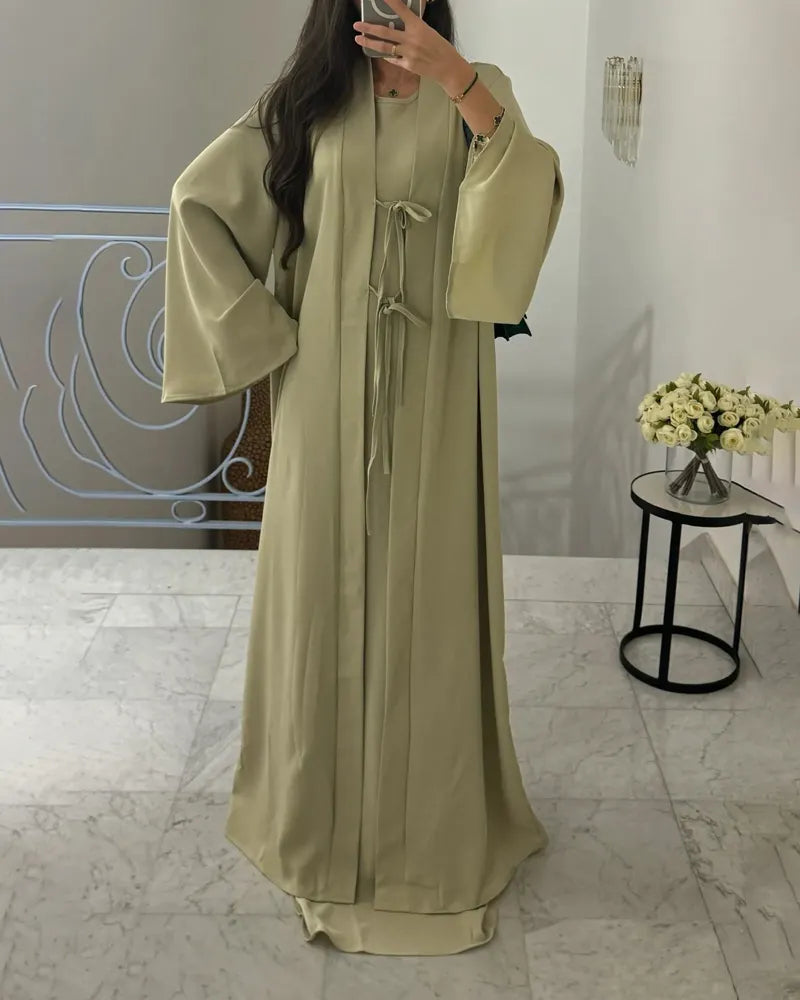 Elegant Sleeveless Dress & Lace-Up Cardigan Two-Piece Set