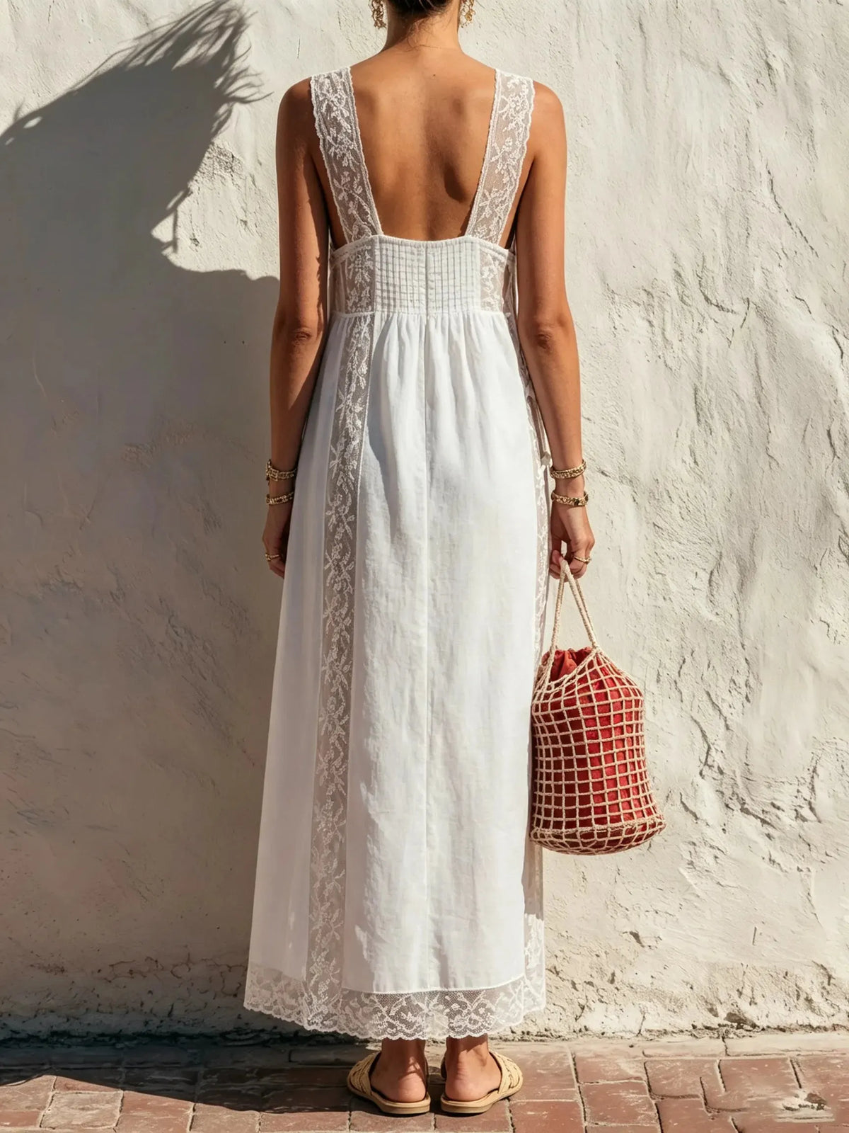 Women's Lace Side-Panel Slit Maxi Dress