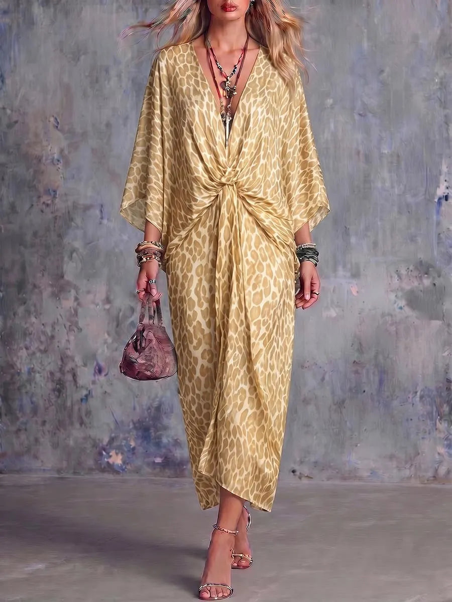 Women's V-neck Long-sleeved Casual Loose Printed Dress
