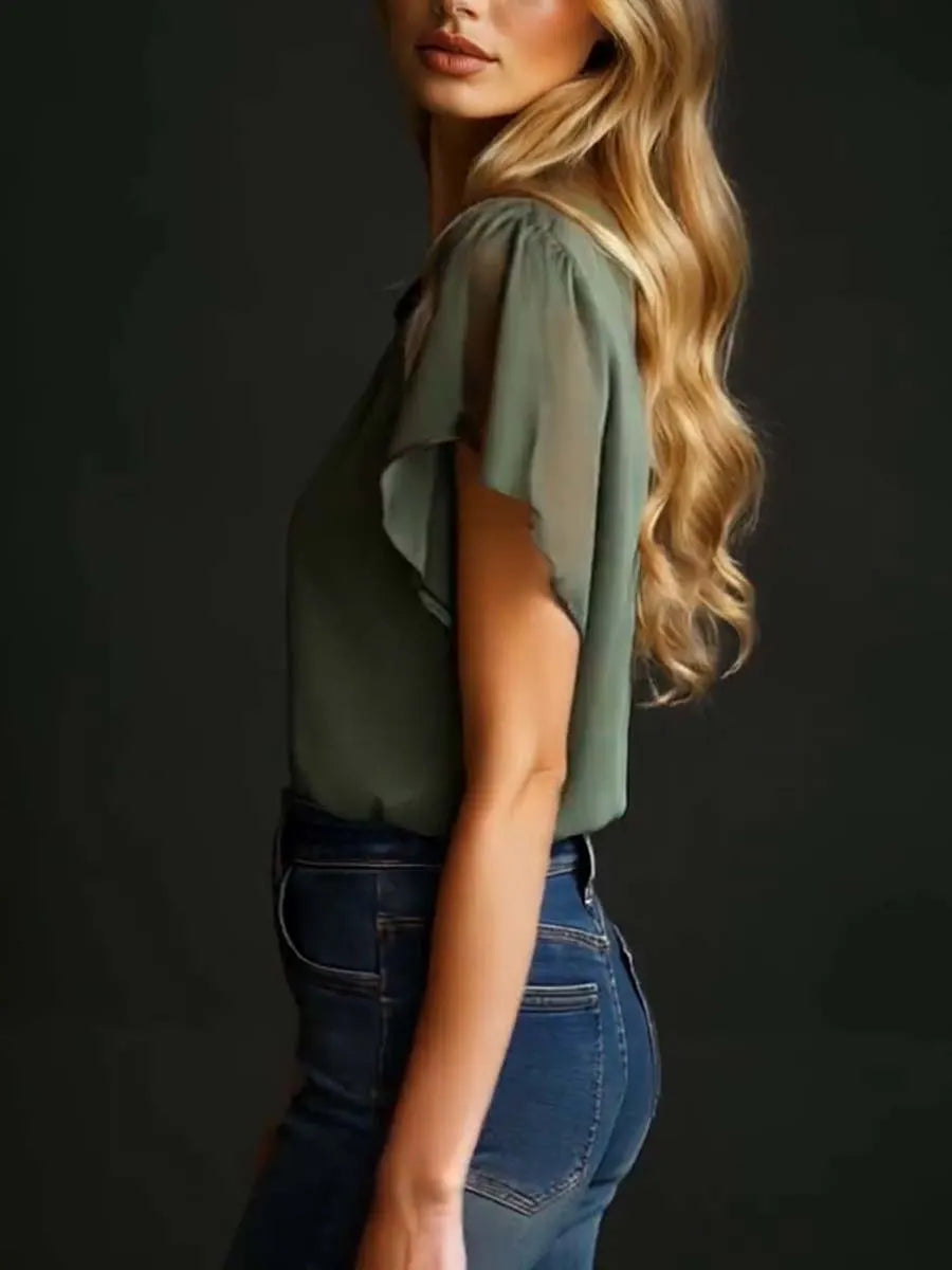 Vintage Embroidered Chiffon Short Sleeve Shirt