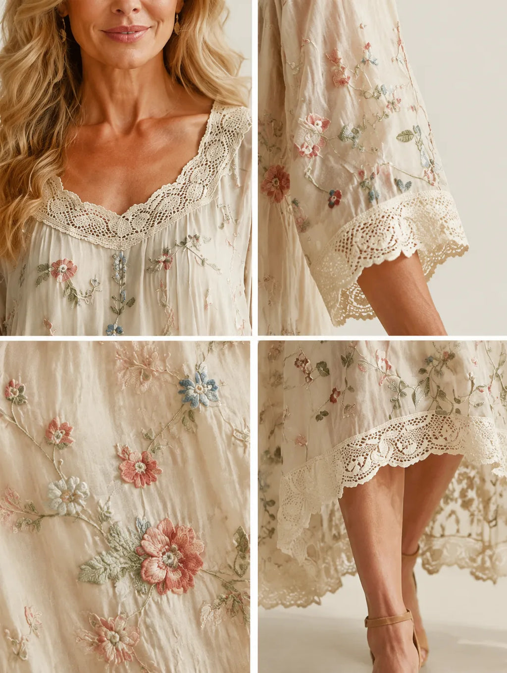 Women's Bohemian Floral Embroidered Printed Maxi Dress