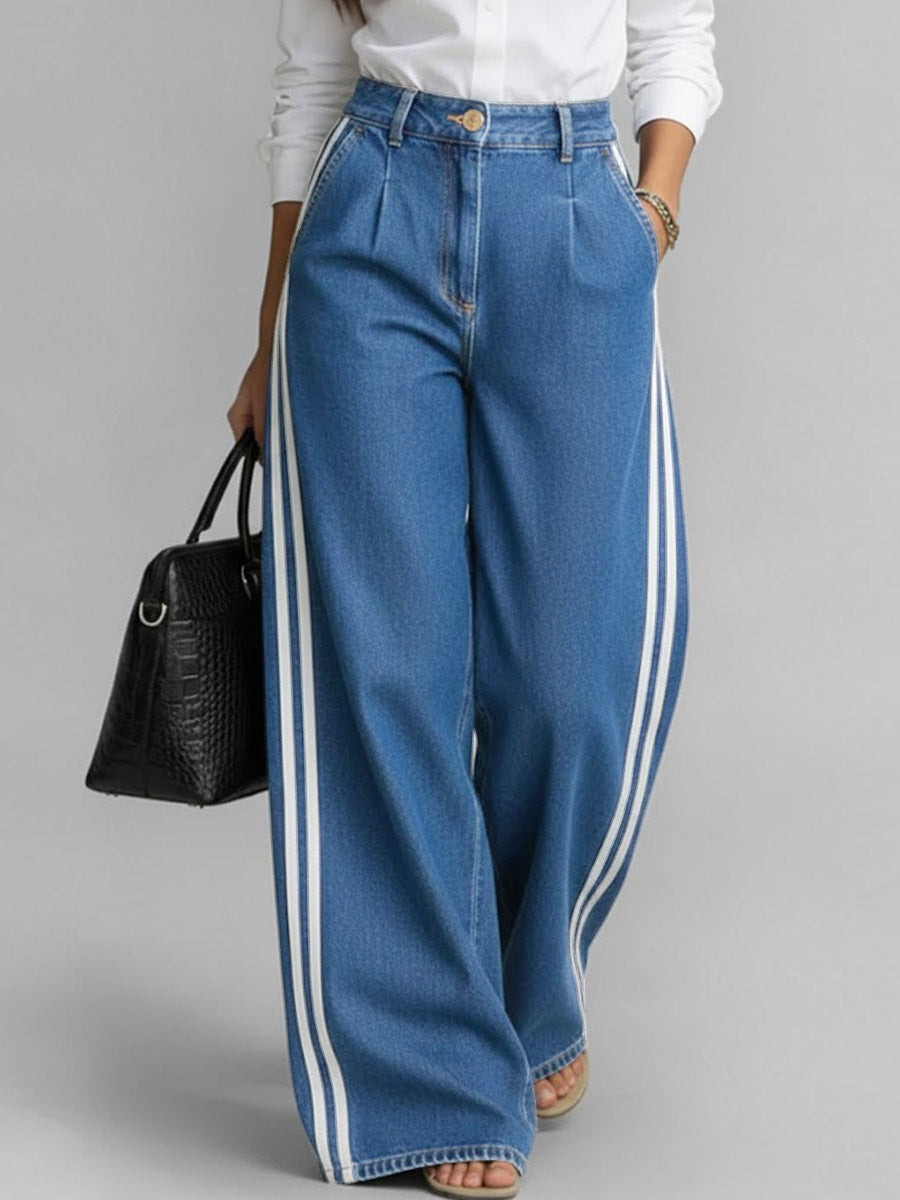 Women's High-waisted Loose-fitting Wide-leg Denim Jeans