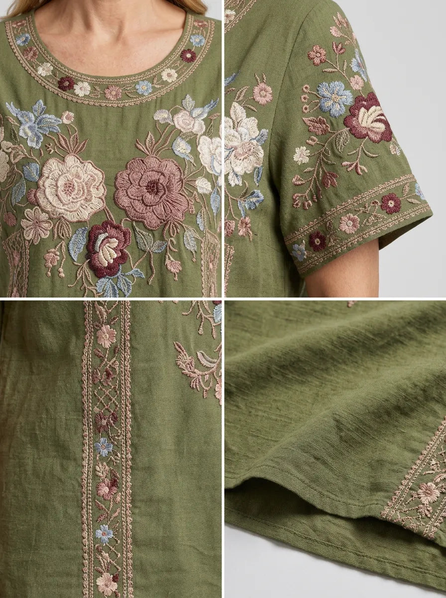 Women's Boho Floral Cotton Embroidered Printed T-shirt