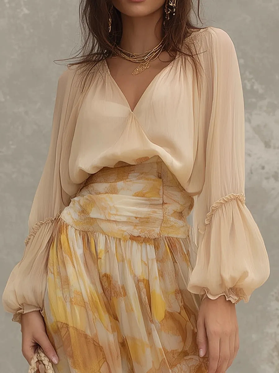 Soft Printed High-Waist Maxi Skirt Set
