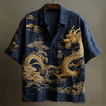 Japanese Dragon Totem Art Linen Short Sleeve Shirt