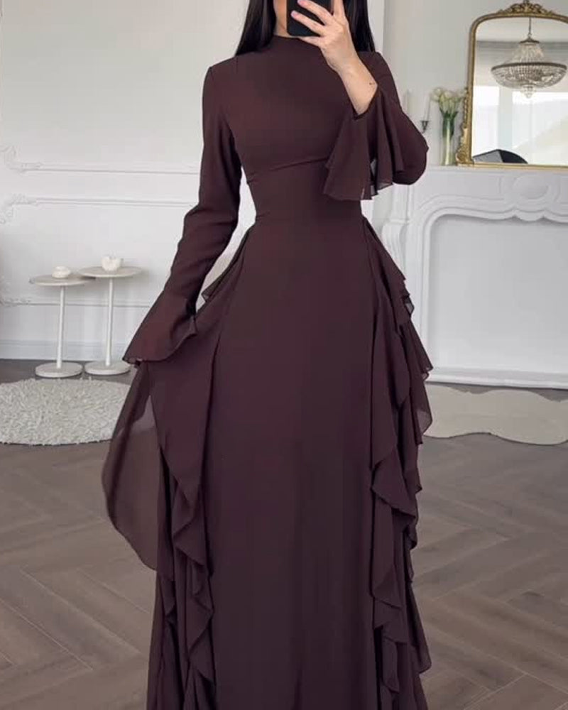 Elegant Half-turtleneck Ruffle Dress