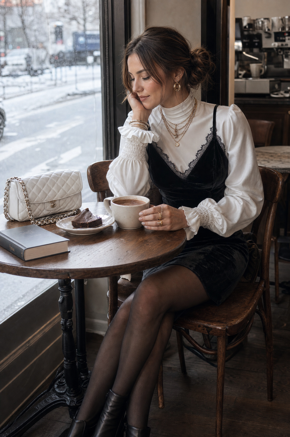 Romance Plush Velvet Slim-Fit Jet Black Mini Dress And Shirts