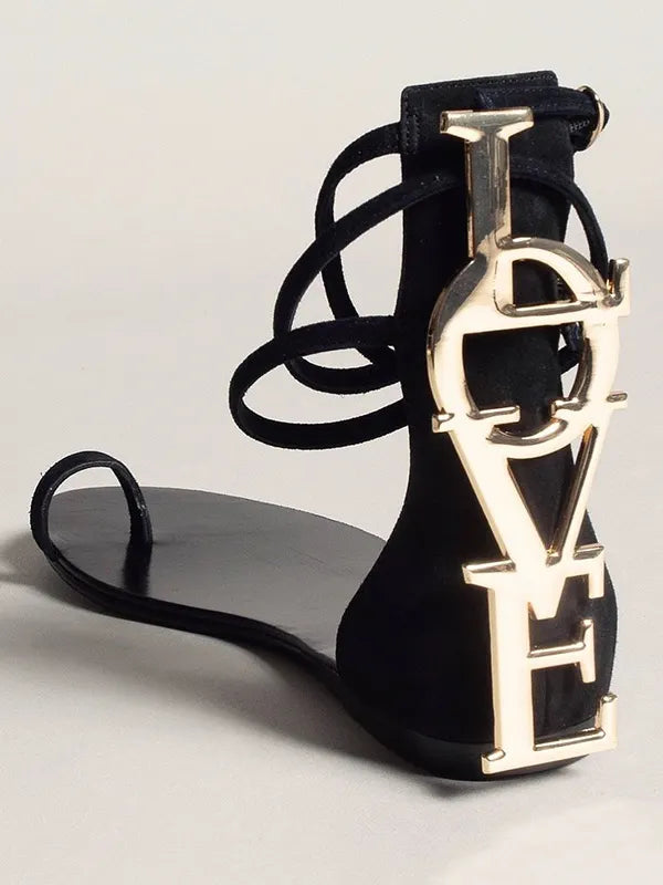Metal Letters Split-Joint Bandage Open Toe Sandals