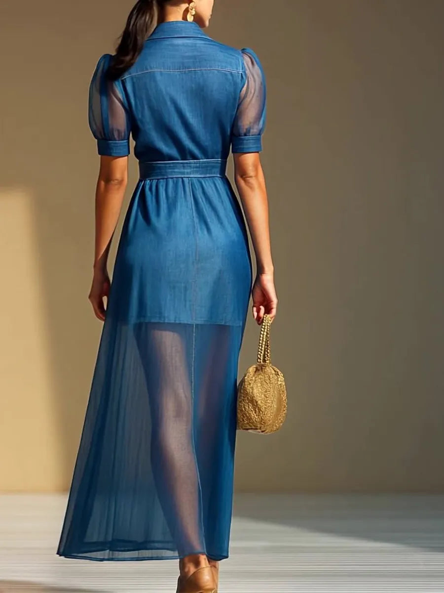 Women's Patchwork Organza Mini Dress And Organza Skirt Two-piece Set