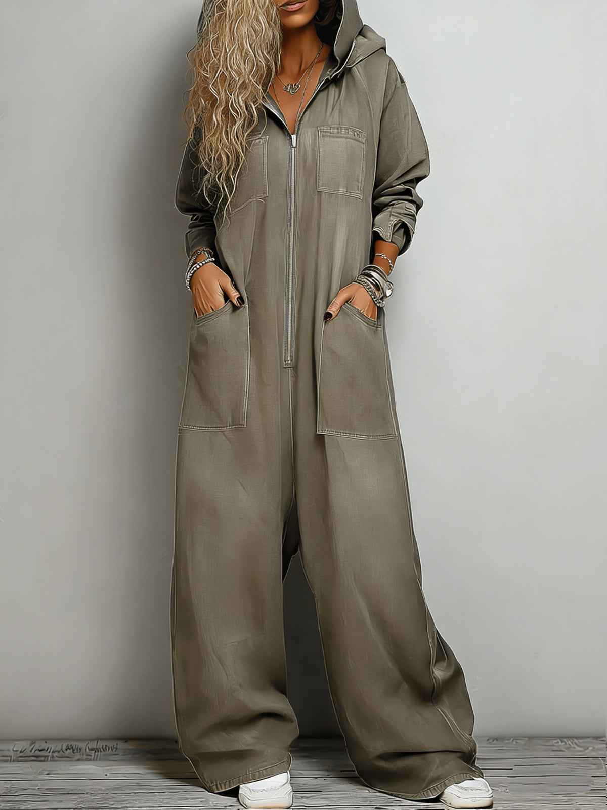 Women’s Hooded One Piece Denim Jumpsuit