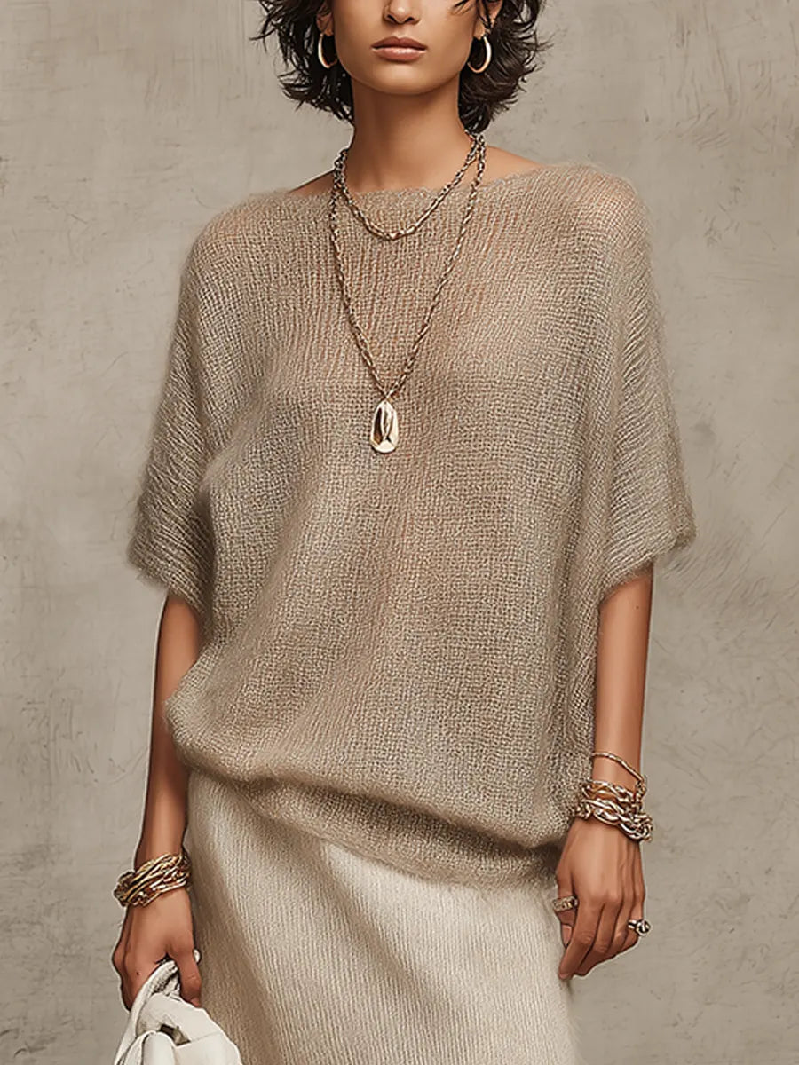 Bohemian Oatmeal Knit Top And Skirt Set