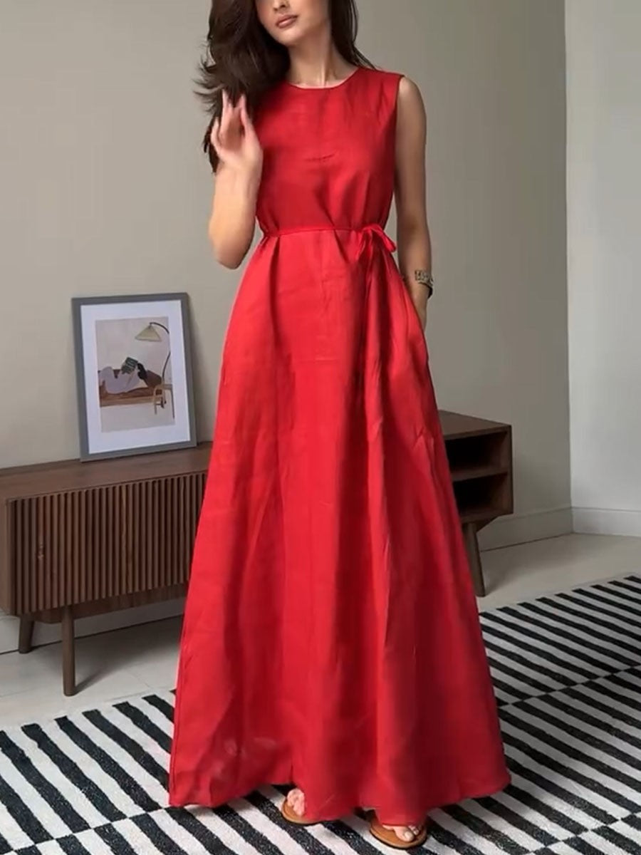 Sleeveless Casual Cotton and Linen Dress