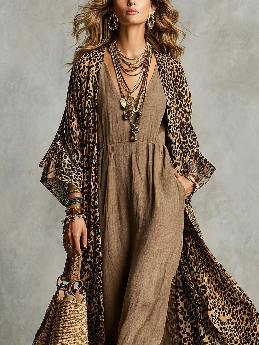 Bohemian Wild Leopard Print Layered Dress Set