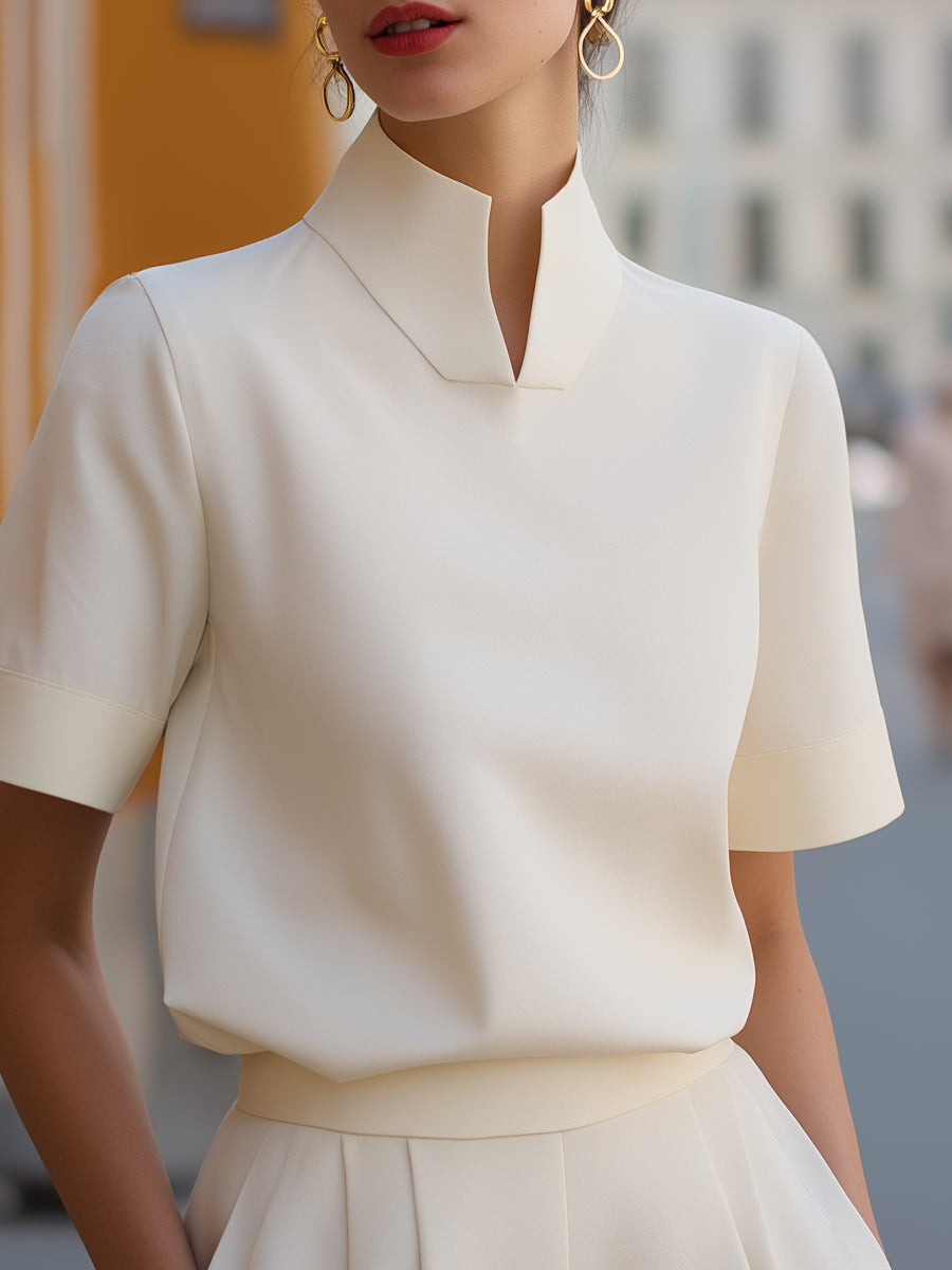 Stand Collar Minimalist Structured Blouse